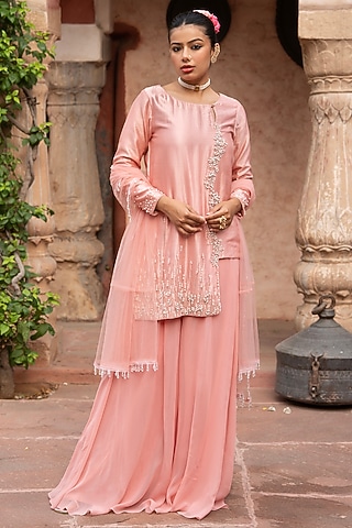 Blush Pink Georgette Sharara Set by NIKUNJ BY NIIDHI BAJAJ