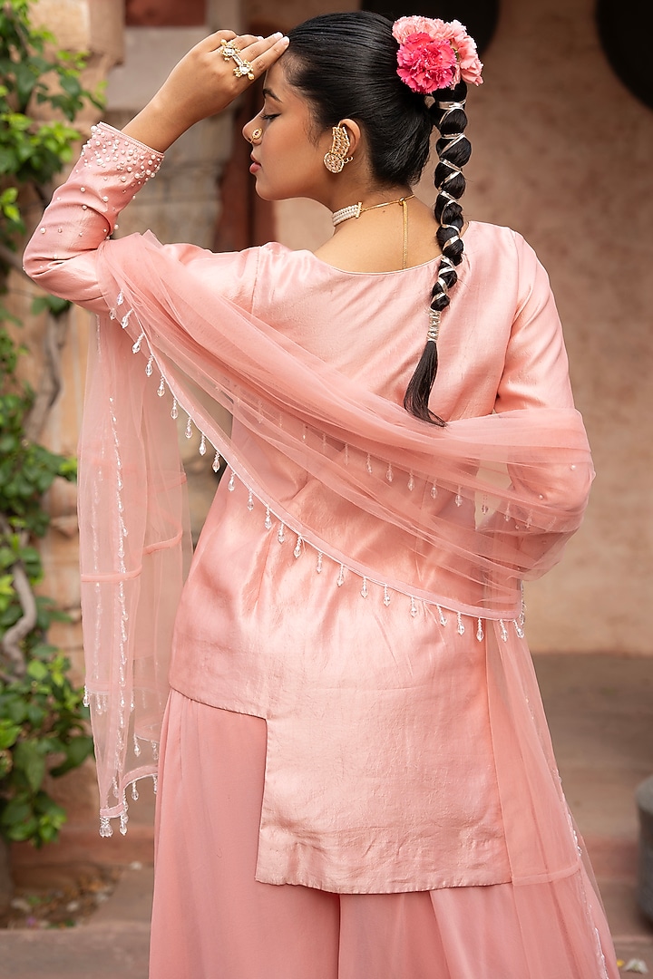 Blush Pink Georgette Wedding Sharara Set by NIKUNJ BY NIIDHI BAJAJ at Pernia's Pop Up Shop