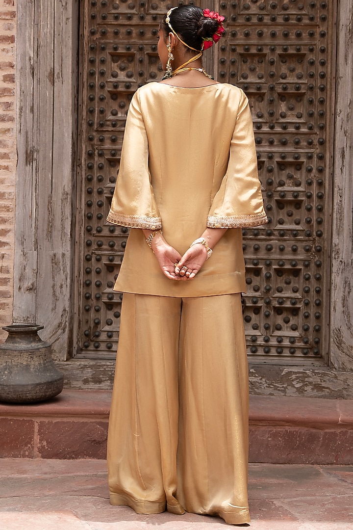 Light Golden Tissue Wedding Sharara Set by NIKUNJ BY NIIDHI BAJAJ at Pernia's Pop Up Shop