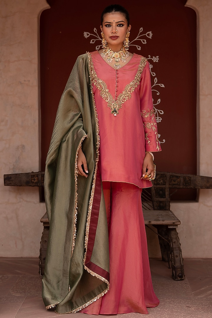 Hot Pink Tissue Gharara Set by NIKUNJ BY NIIDHI BAJAJ at Pernia's Pop Up Shop