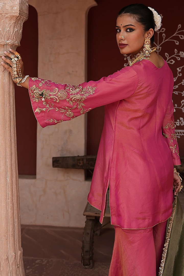 Hot Pink Tissue Gharara Set by NIKUNJ BY NIIDHI BAJAJ at Pernia's Pop Up Shop