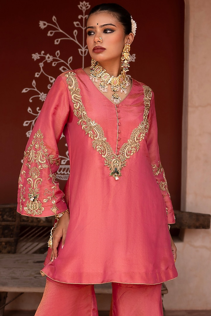 Hot Pink Tissue Gharara Set by NIKUNJ BY NIIDHI BAJAJ at Pernia's Pop Up Shop