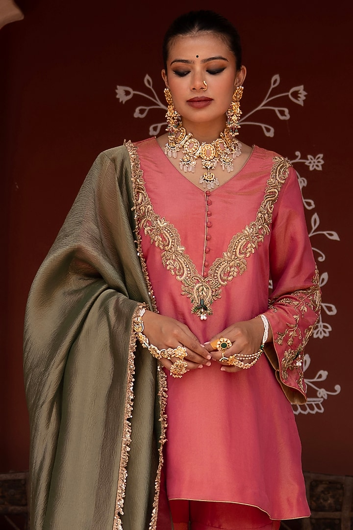 Hot Pink Tissue Gharara Set by NIKUNJ BY NIIDHI BAJAJ at Pernia's Pop Up Shop