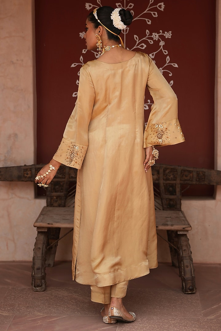 Light Golden Tissue Zardosi Hand Embroidered Kurta Set by NIKUNJ BY NIIDHI BAJAJ at Pernia's Pop Up Shop
