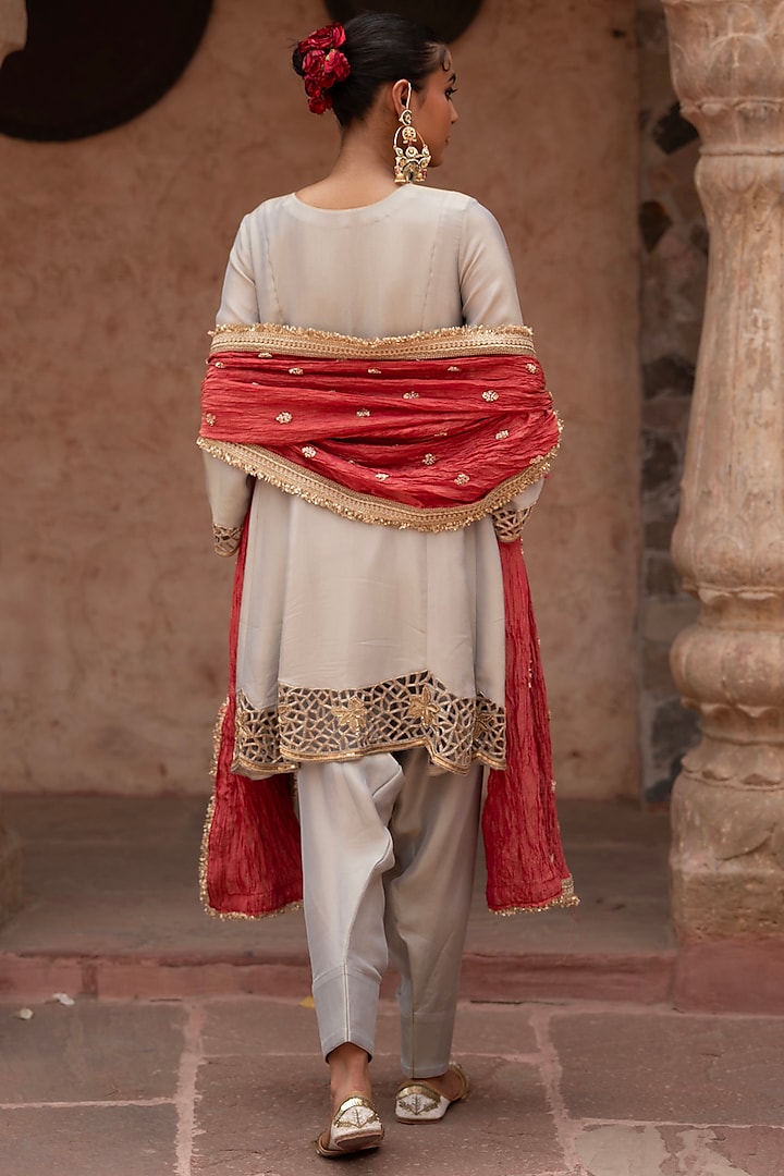 Grey Tissue Zardosi Hand Embroidered Anarkali Set by NIKUNJ BY NIIDHI BAJAJ at Pernia's Pop Up Shop