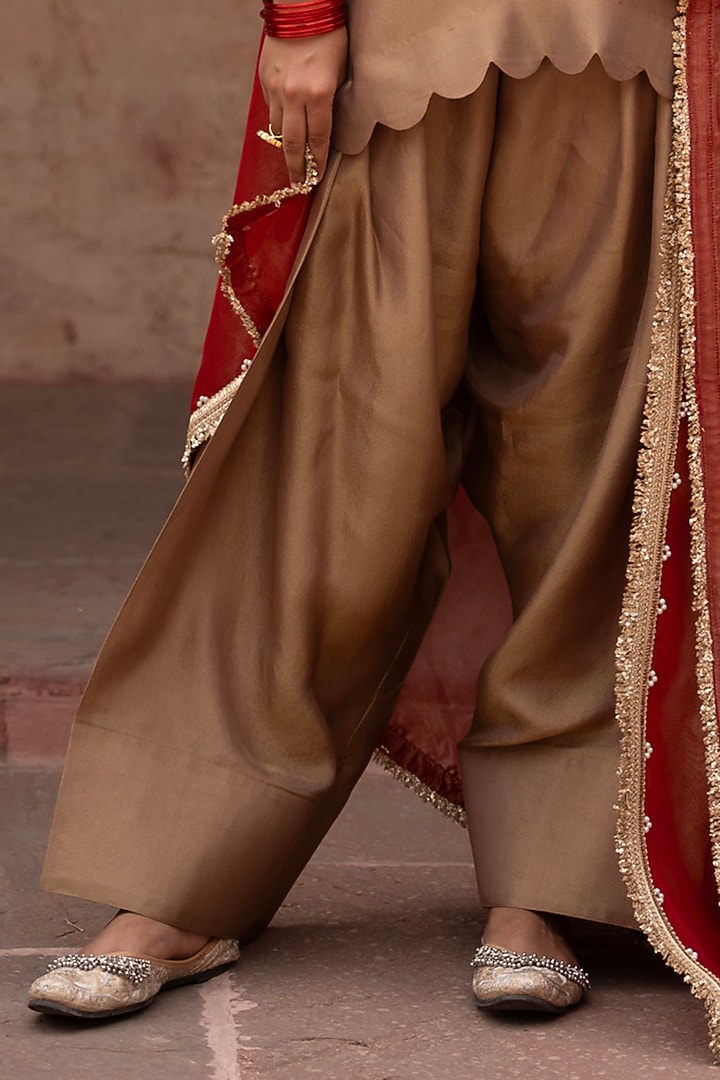Antique Bronze Tissue Zardosi Hand Embroidered Kurta Set by NIKUNJ BY NIIDHI BAJAJ at Pernia's Pop Up Shop