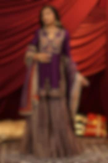 Deep Purple Tissue Hand Embroidered Wedding Sharara Set by NIKUNJ BY NIIDHI BAJAJ at Pernia's Pop Up Shop