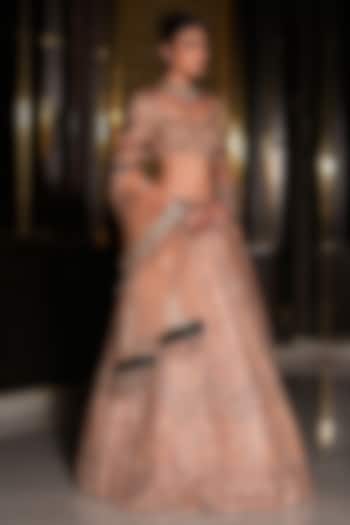 Golden Peach Net Hand Embroidered Wedding Lehenga Set by NIKUNJ BY NIIDHI BAJAJ at Pernia's Pop Up Shop