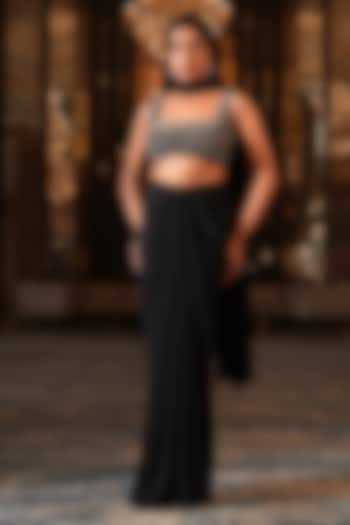 Black Lycra Draped Skirt Set by NIKUNJ BY NIIDHI BAJAJ at Pernia's Pop Up Shop