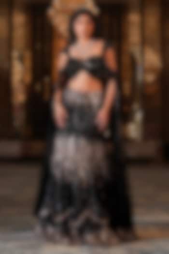 Black Net Hand Embroidered Fish-Cut Wedding Lehenga Set by NIKUNJ BY NIIDHI BAJAJ at Pernia's Pop Up Shop