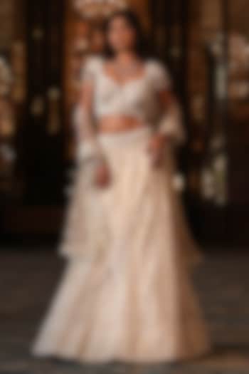 Off-White Net Hand Embroidered Wedding Lehenga Set by NIKUNJ BY NIIDHI BAJAJ at Pernia's Pop Up Shop