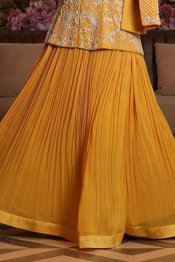 Bright Yellow Georgette Hand Embroidered Jacket Set by NIKUNJ BY NIIDHI BAJAJ at Pernia's Pop Up Shop