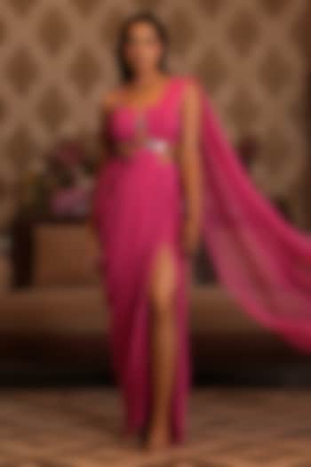 Pink Chinon Draped Wedding Saree Set by NIKUNJ BY NIIDHI BAJAJ at Pernia's Pop Up Shop
