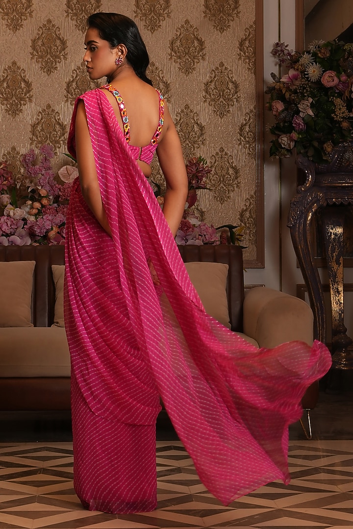 Pink Chinon Draped Wedding Saree Set by NIKUNJ BY NIIDHI BAJAJ at Pernia's Pop Up Shop