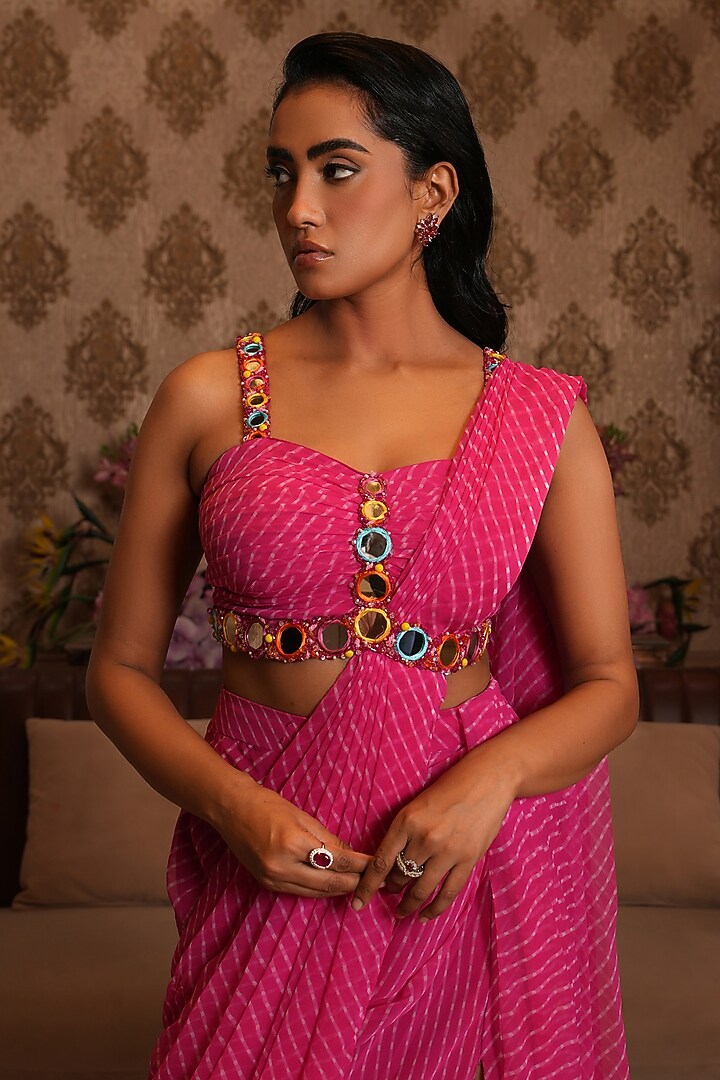 Pink Chinon Draped Wedding Saree Set by NIKUNJ BY NIIDHI BAJAJ at Pernia's Pop Up Shop