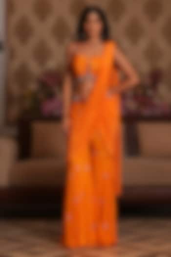 Bright Orange Crepe Draped Sharara Wedding Saree Set by NIKUNJ BY NIIDHI BAJAJ at Pernia's Pop Up Shop