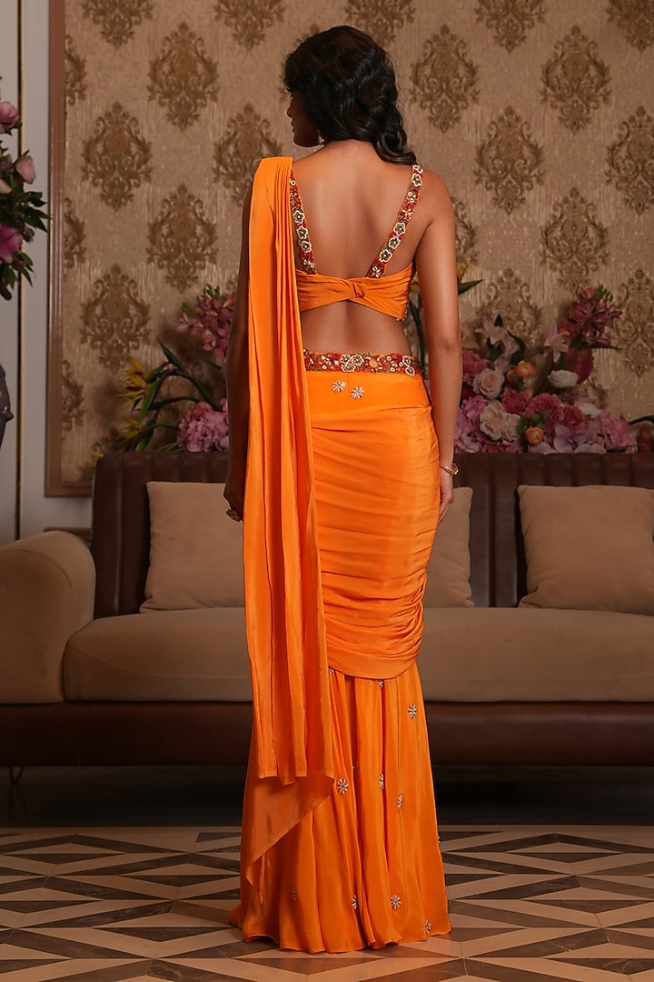 Bright Orange Crepe Draped Sharara Wedding Saree Set by NIKUNJ BY NIIDHI BAJAJ at Pernia's Pop Up Shop