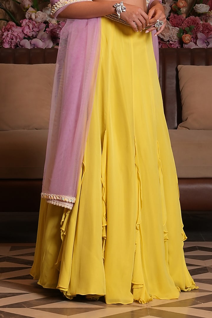 Yellow Georgette Hand Embroidered Wedding Lehenga Set by NIKUNJ BY NIIDHI BAJAJ at Pernia's Pop Up Shop