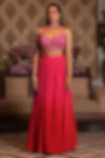 Pink Georgette Pleated Wedding Lehenga Set by NIKUNJ BY NIIDHI BAJAJ at Pernia's Pop Up Shop