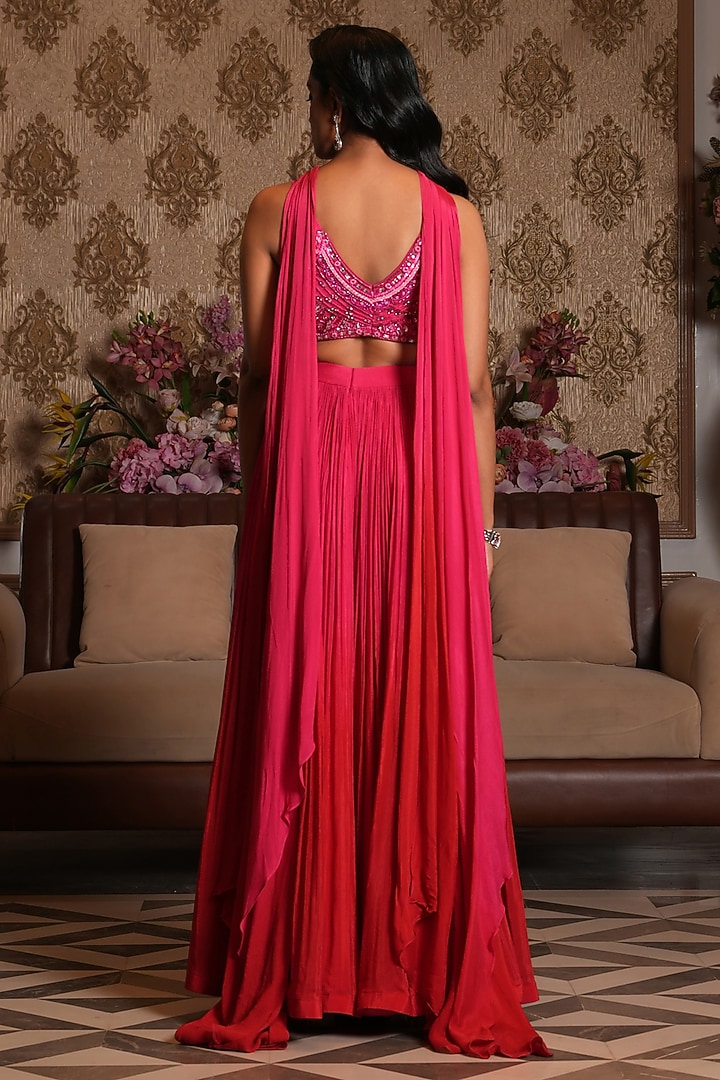 Pink Georgette Pleated Wedding Lehenga Set by NIKUNJ BY NIIDHI BAJAJ at Pernia's Pop Up Shop