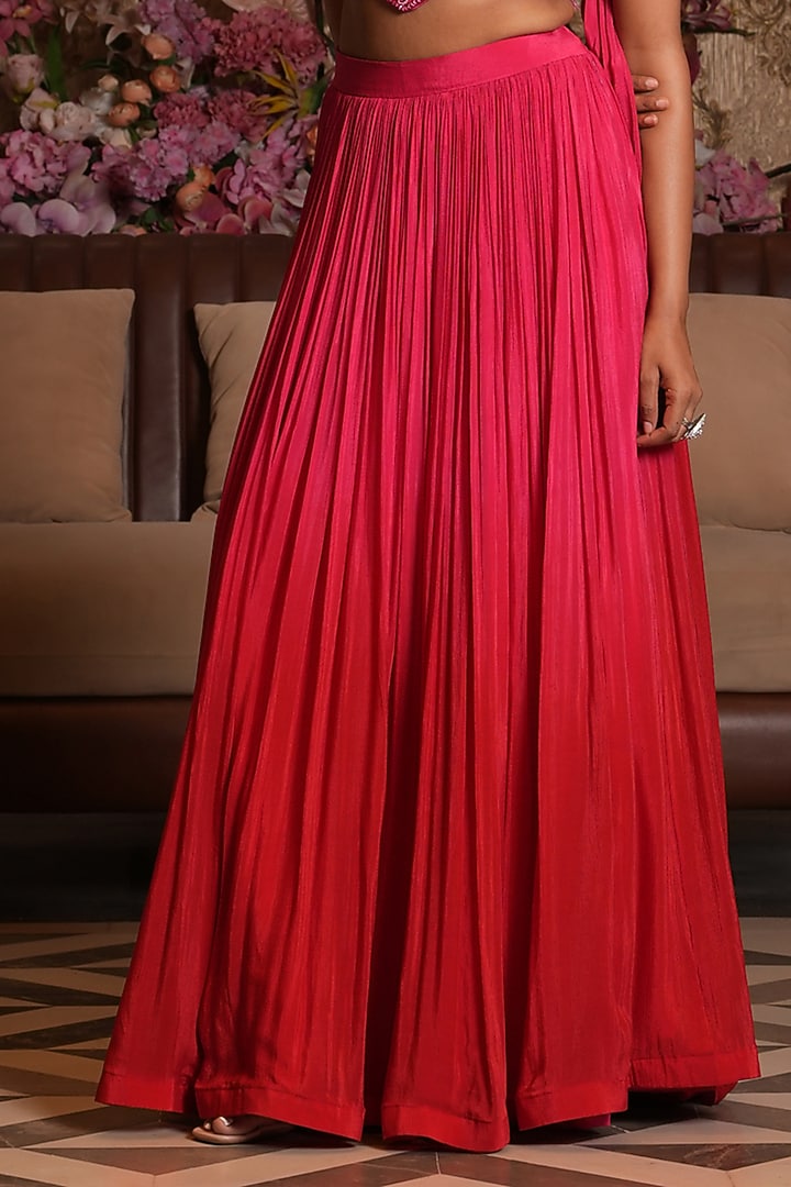 Pink Georgette Pleated Wedding Lehenga Set by NIKUNJ BY NIIDHI BAJAJ at Pernia's Pop Up Shop