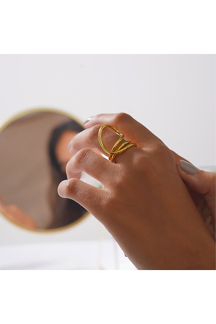 Gold Finish Handcrafted Ring by NIHIRAA INDIA at Pernia's Pop Up Shop