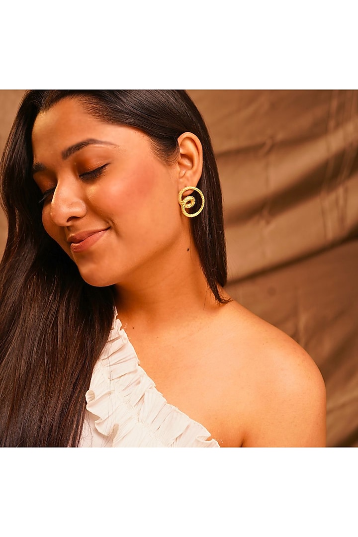 Gold Finish Handcrafted Stud Earrings by NIHIRAA INDIA at Pernia's Pop Up Shop