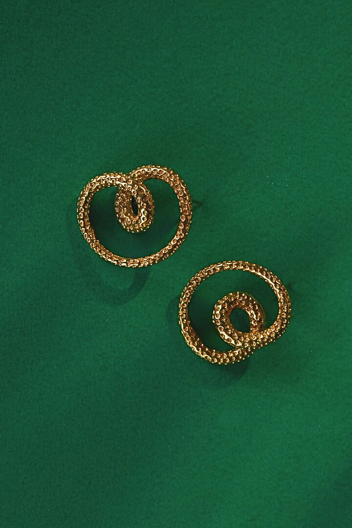Gold Finish Handcrafted Stud Earrings by NIHIRAA INDIA at Pernia's Pop Up Shop