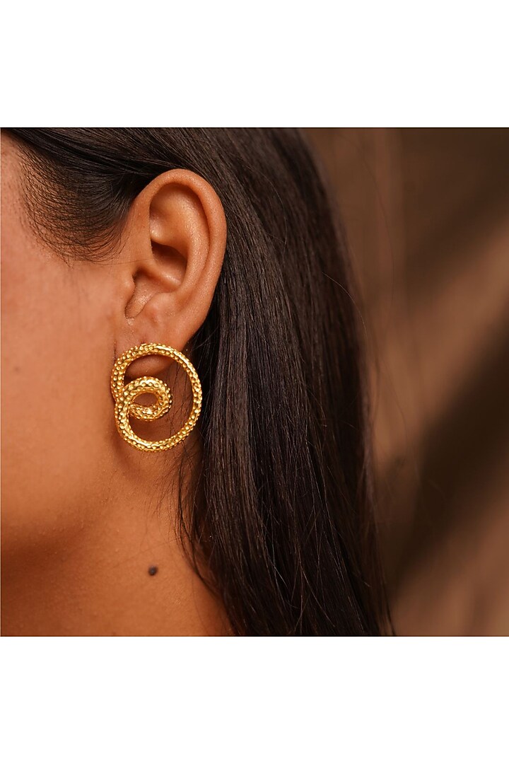 Gold Finish Handcrafted Stud Earrings by NIHIRAA INDIA at Pernia's Pop Up Shop