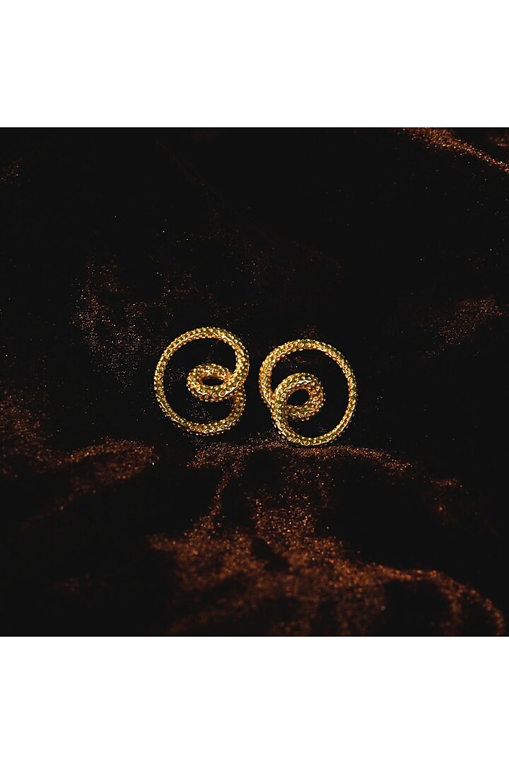 Gold Finish Handcrafted Stud Earrings by NIHIRAA INDIA at Pernia's Pop Up Shop
