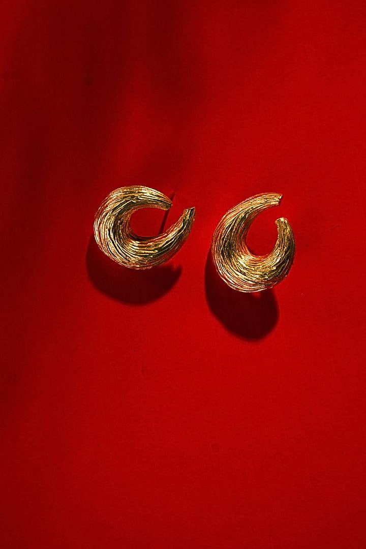 Gold Finish Handcrafted Stud Earrings by NIHIRAA INDIA at Pernia's Pop Up Shop