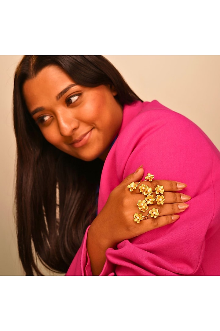 Gold Finish Handcrafted Ring by NIHIRAA INDIA at Pernia's Pop Up Shop