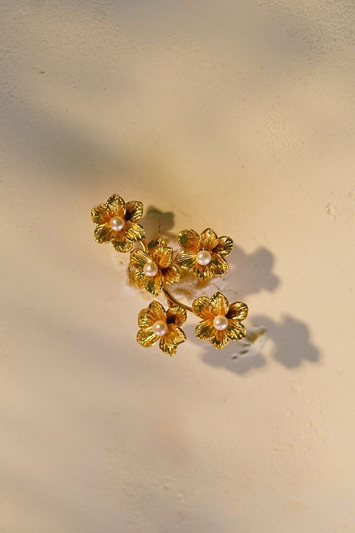 Gold Finish Handcrafted Floral Ring by NIHIRAA INDIA at Pernia's Pop Up Shop