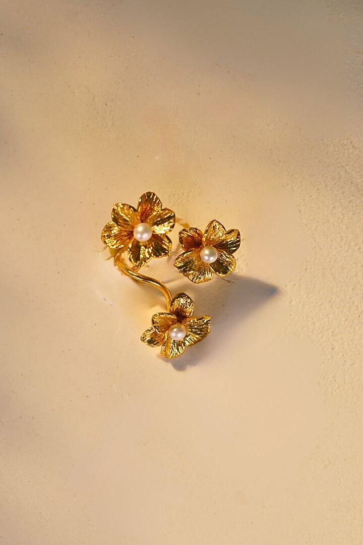 Gold Finish Handcrafted Floral Ring by NIHIRAA INDIA at Pernia's Pop Up Shop