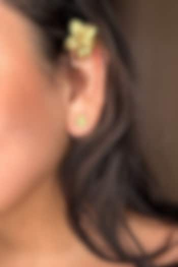 Gold Finish Handcrafted Stud Earrings by NIHIRAA INDIA at Pernia's Pop Up Shop