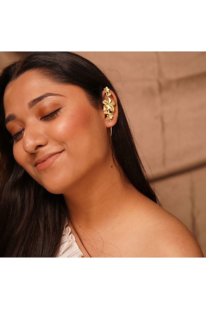 Gold Finish Handcrafted Roseate Earrings by NIHIRAA INDIA at Pernia's Pop Up Shop