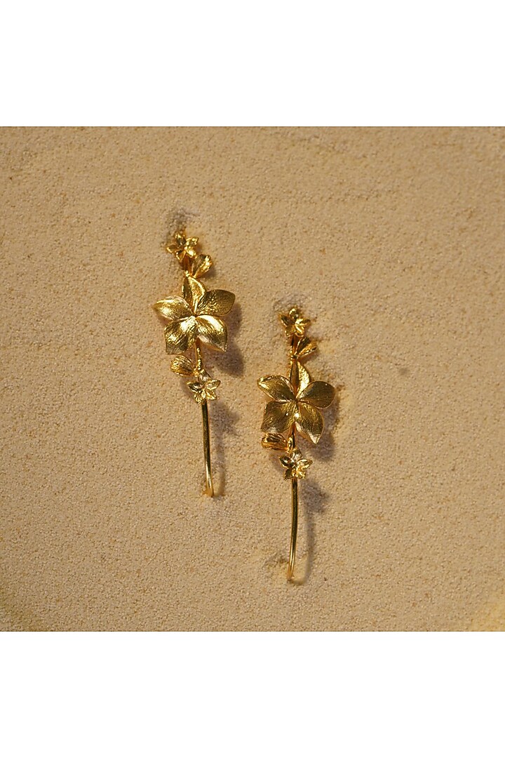 Gold Finish Handcrafted Roseate Earrings by NIHIRAA INDIA at Pernia's Pop Up Shop