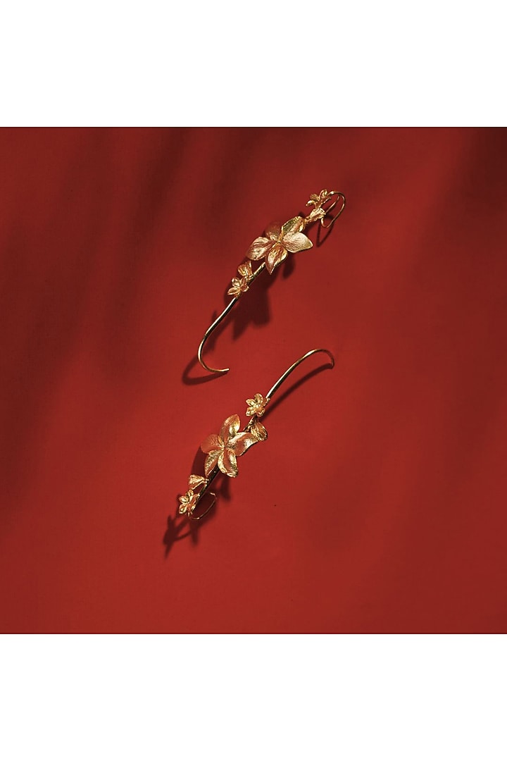 Gold Finish Handcrafted Roseate Earrings by NIHIRAA INDIA at Pernia's Pop Up Shop
