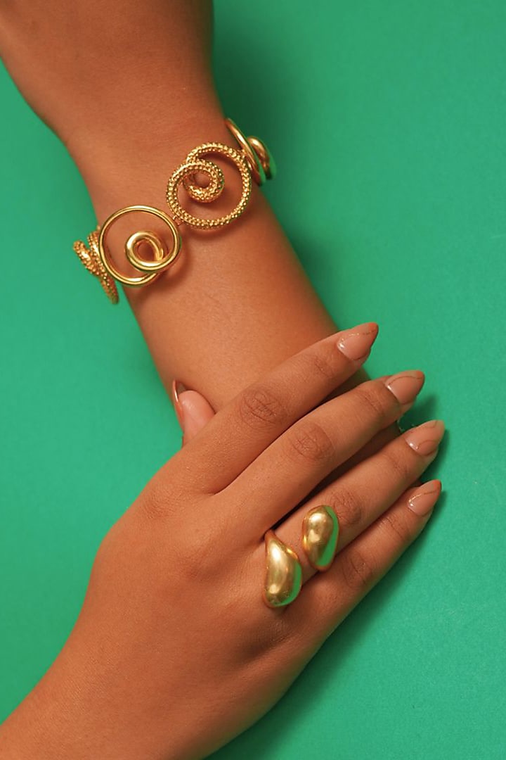 Gold Finish Handcrafted Bubble Ring by NIHIRAA INDIA at Pernia's Pop Up Shop