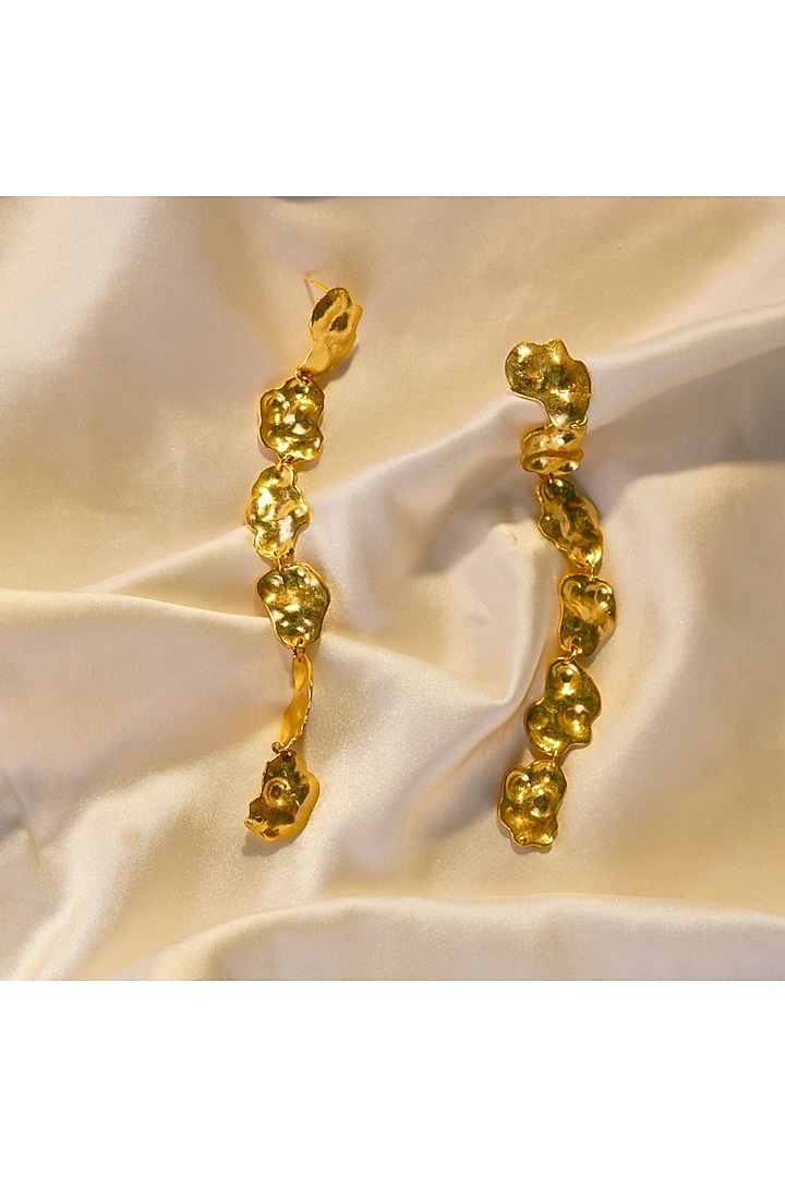 Gold Finish Handcrafted Ruffle Earrings by NIHIRAA INDIA at Pernia's Pop Up Shop