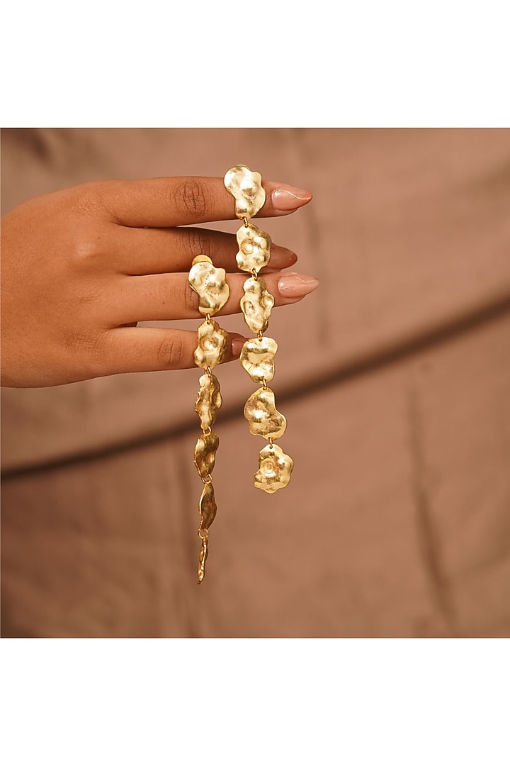 Gold Finish Handcrafted Ruffle Earrings by NIHIRAA INDIA at Pernia's Pop Up Shop