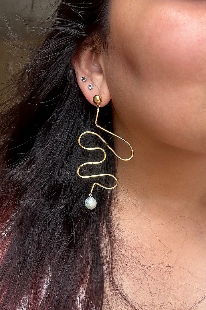 Gold Finish Pearl Handcrafted Dangler Earrings by NIHIRAA INDIA