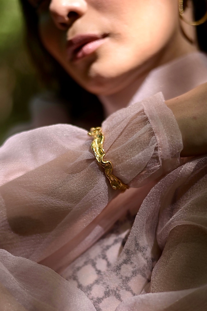 Gold Finish Handcrafted Adjustable Cuff by NIHIRAA INDIA at Pernia's Pop Up Shop