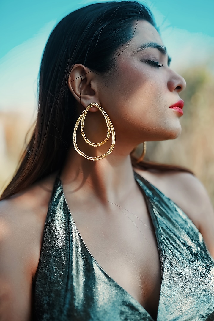 Gold Finish Handcrafted Detachable Dangler Earrings by NIHIRAA INDIA at Pernia's Pop Up Shop