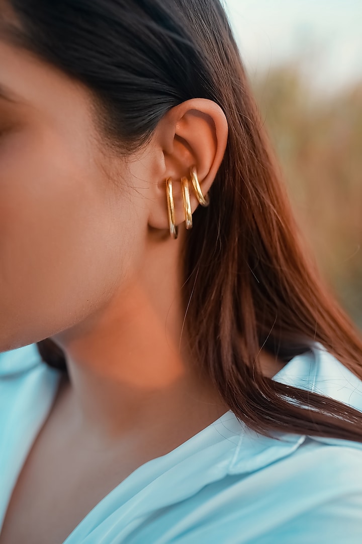 Gold Finish Handcrafted Detachable Hoop Earrings by NIHIRAA INDIA at Pernia's Pop Up Shop