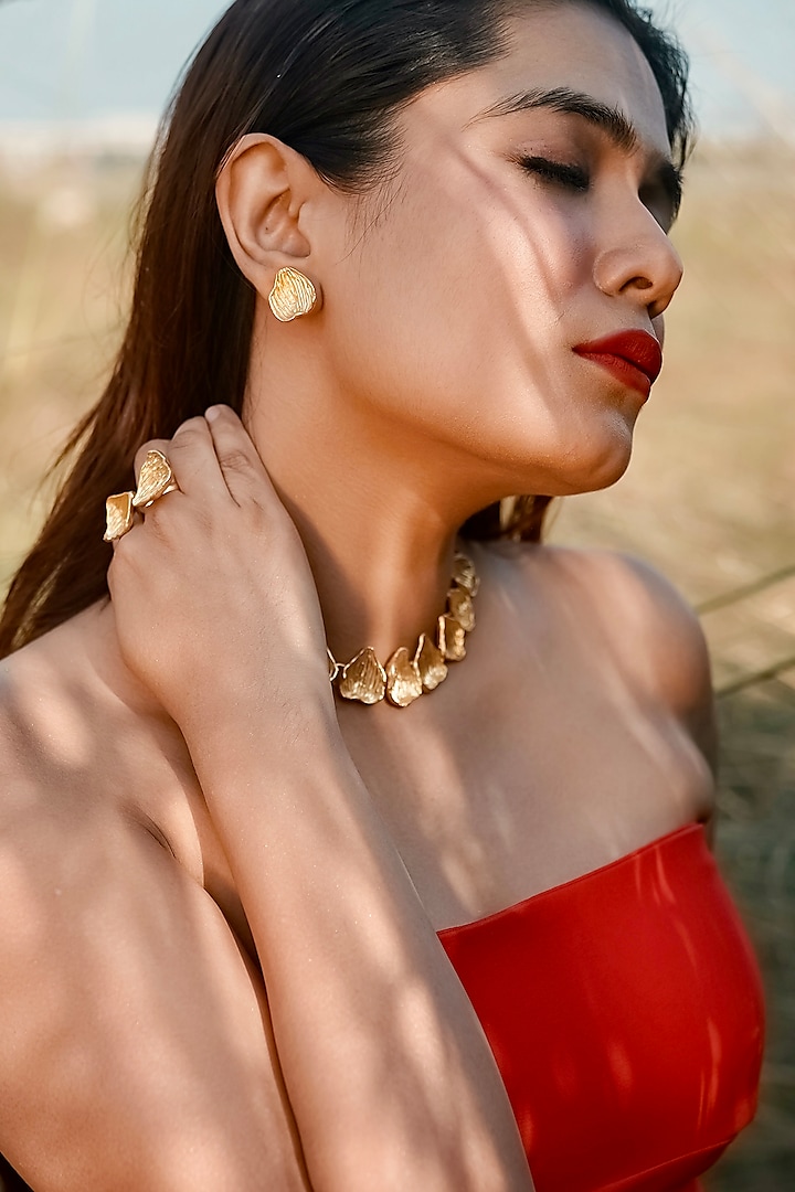 Gold Finish Handcrafted Necklace Set by NIHIRAA INDIA at Pernia's Pop Up Shop