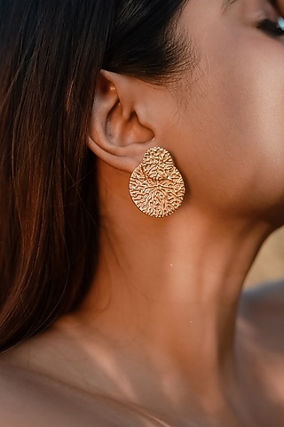 Gold Finish Pearl Handcrafted Dangler Earrings With Cuff by NIHIRAA INDIA