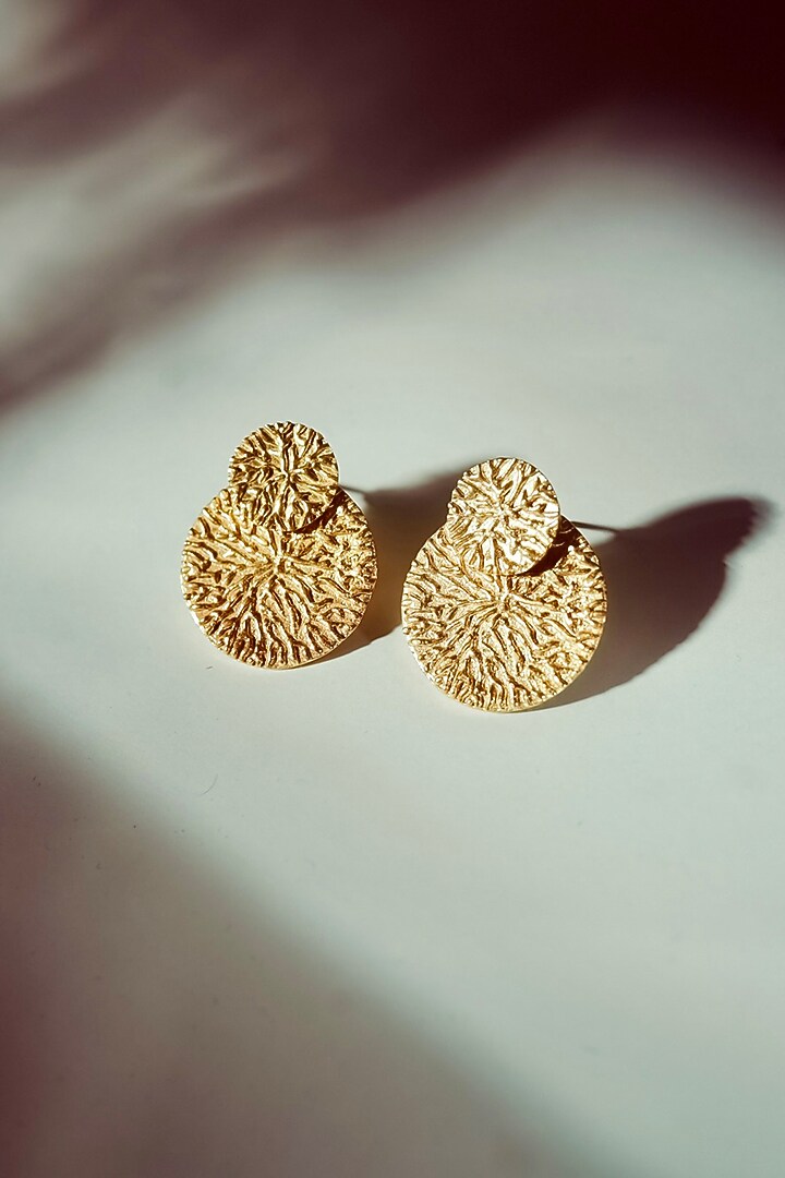 Gold Finish Pearl Handcrafted Dangler Earrings With Cuff by NIHIRAA INDIA at Pernia's Pop Up Shop