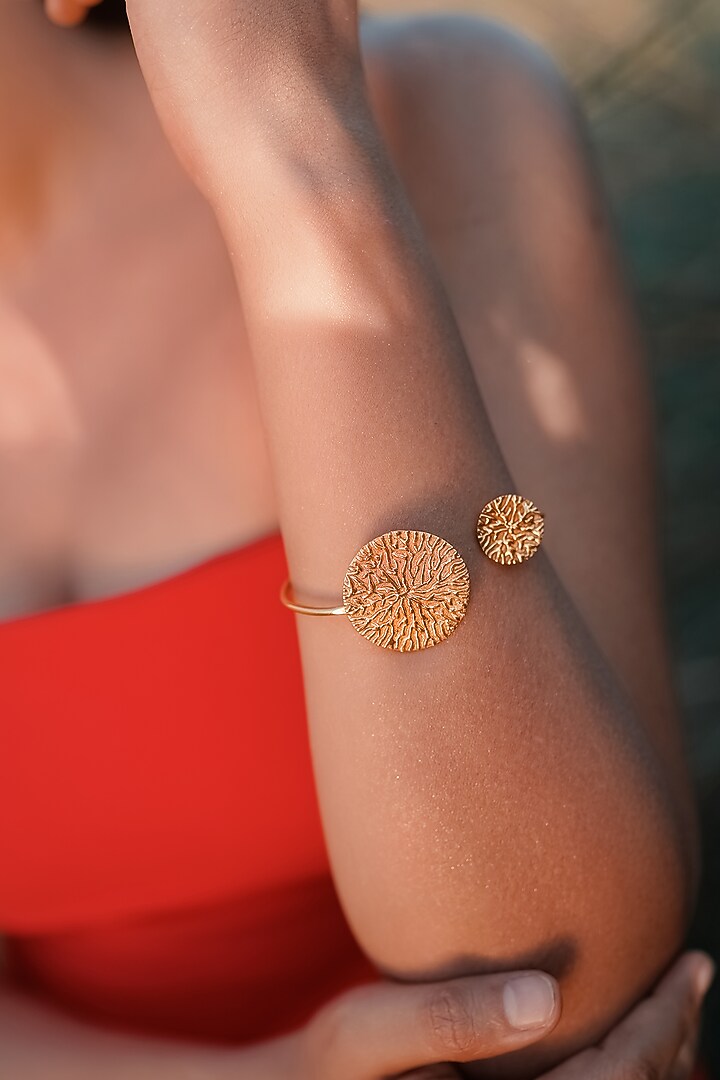 Gold Finish Pearl Handcrafted Dangler Earrings With Cuff by NIHIRAA INDIA at Pernia's Pop Up Shop