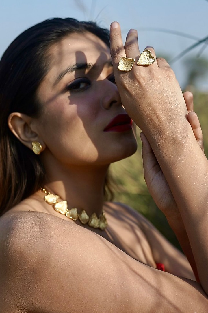 Gold Finish Handcrafted Necklace Set by NIHIRAA INDIA at Pernia's Pop Up Shop